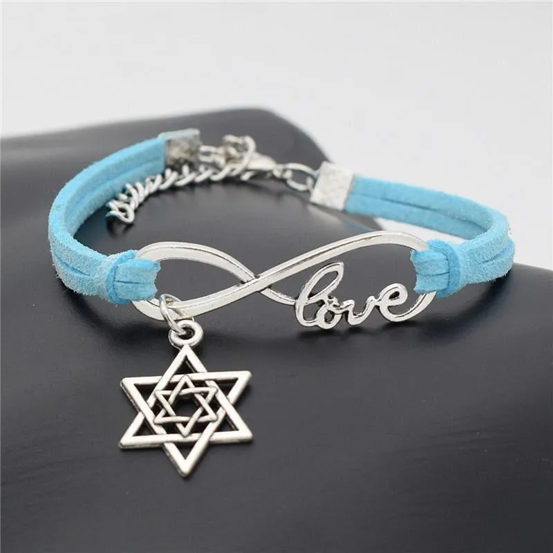 Antique Silver Star of David Charms Leather Bracelets Infinity Love Jewish Jewelry