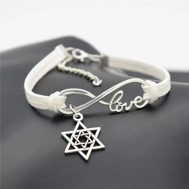 Antique Silver Star of David Charms Leather Bracelets Infinity Love Jewish Jewelry