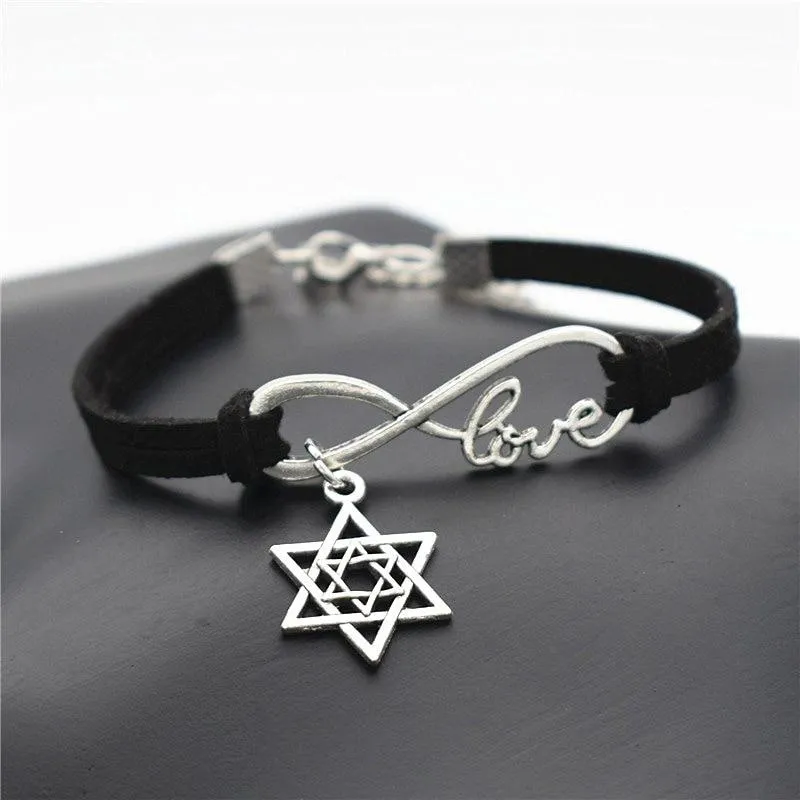 Antique Silver Star of David Charms Leather Bracelets Infinity Love Jewish Jewelry