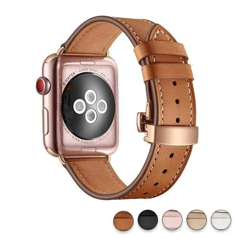 Apple Watch Band Genuine Leather Rose Gold Connectors