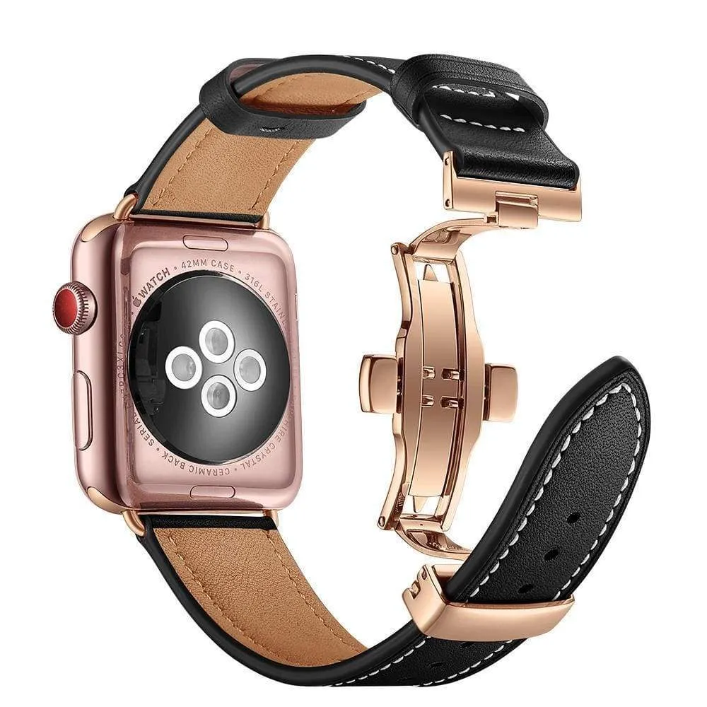 Apple Watch Band Genuine Leather Rose Gold Connectors