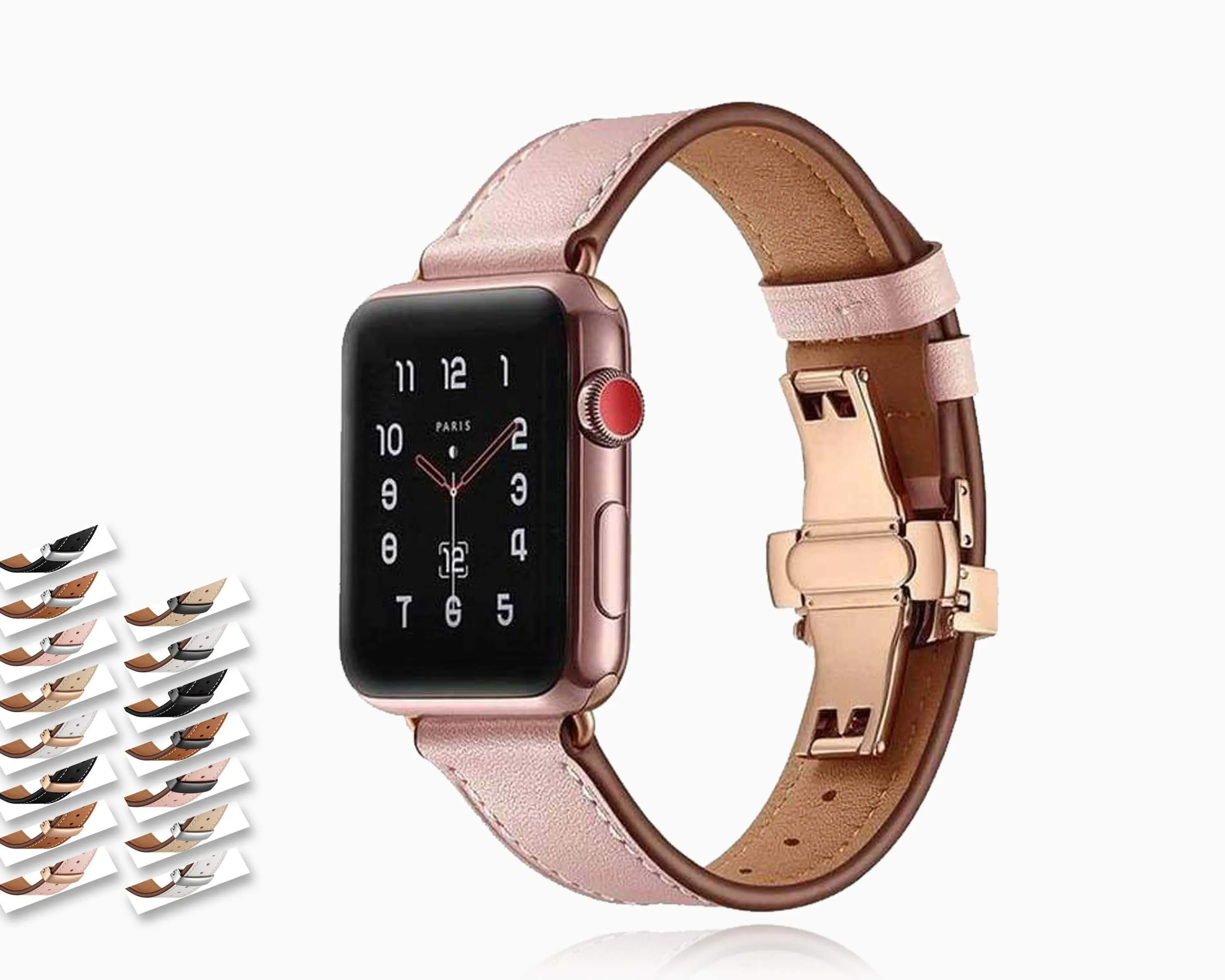 Apple Watch Band Genuine Leather Rose Gold Connectors