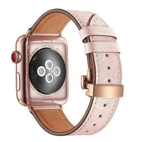 Apple Watch Band Genuine Leather Rose Gold Connectors