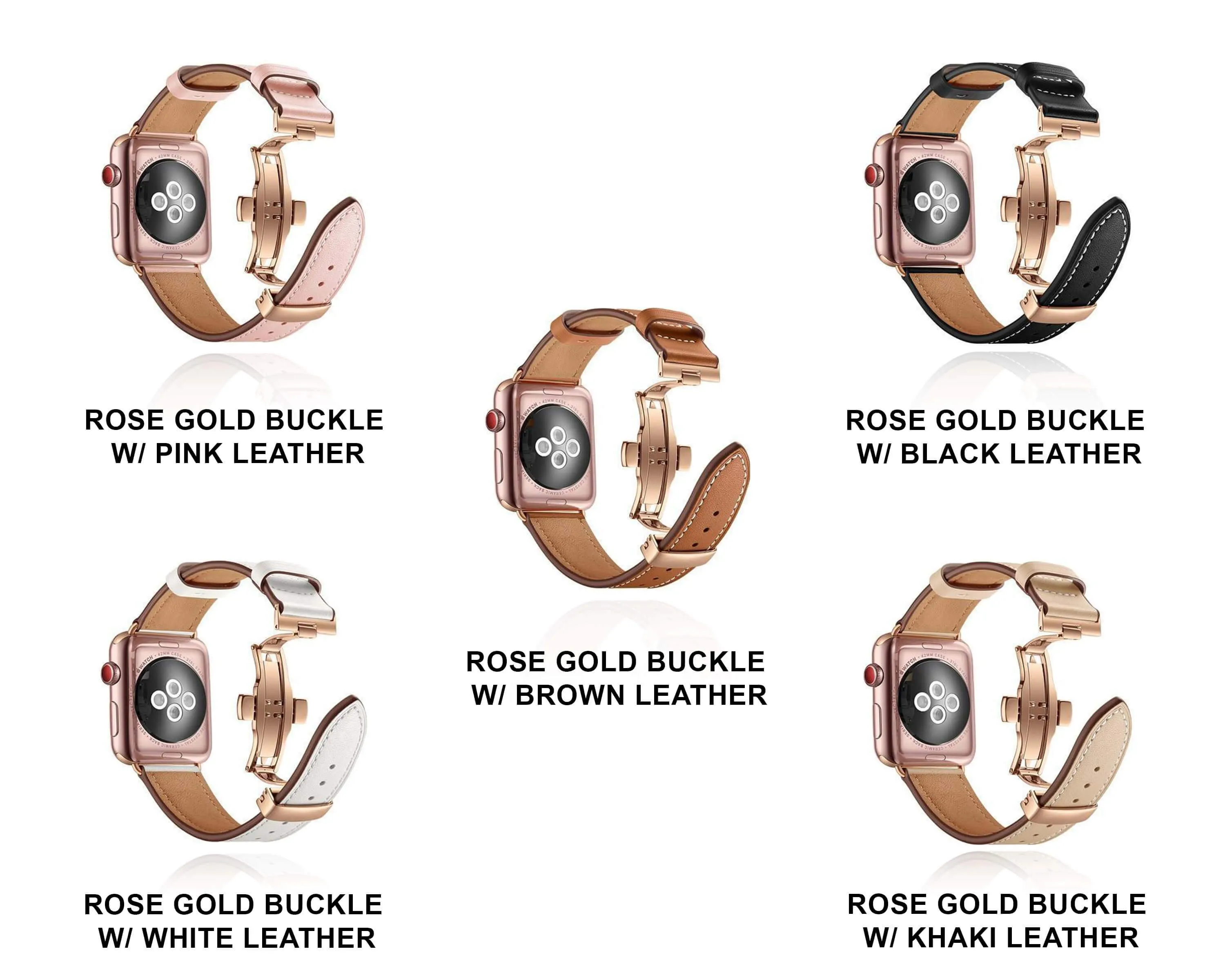 Apple Watch Band Genuine Leather Rose Gold Connectors