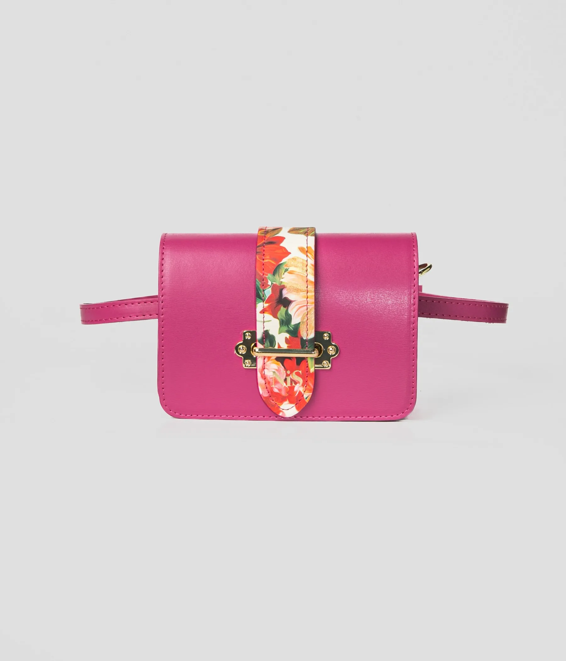 ATENA FLORAL PRINT DETAIL LEATHER MINI BAG - FUCHSIA