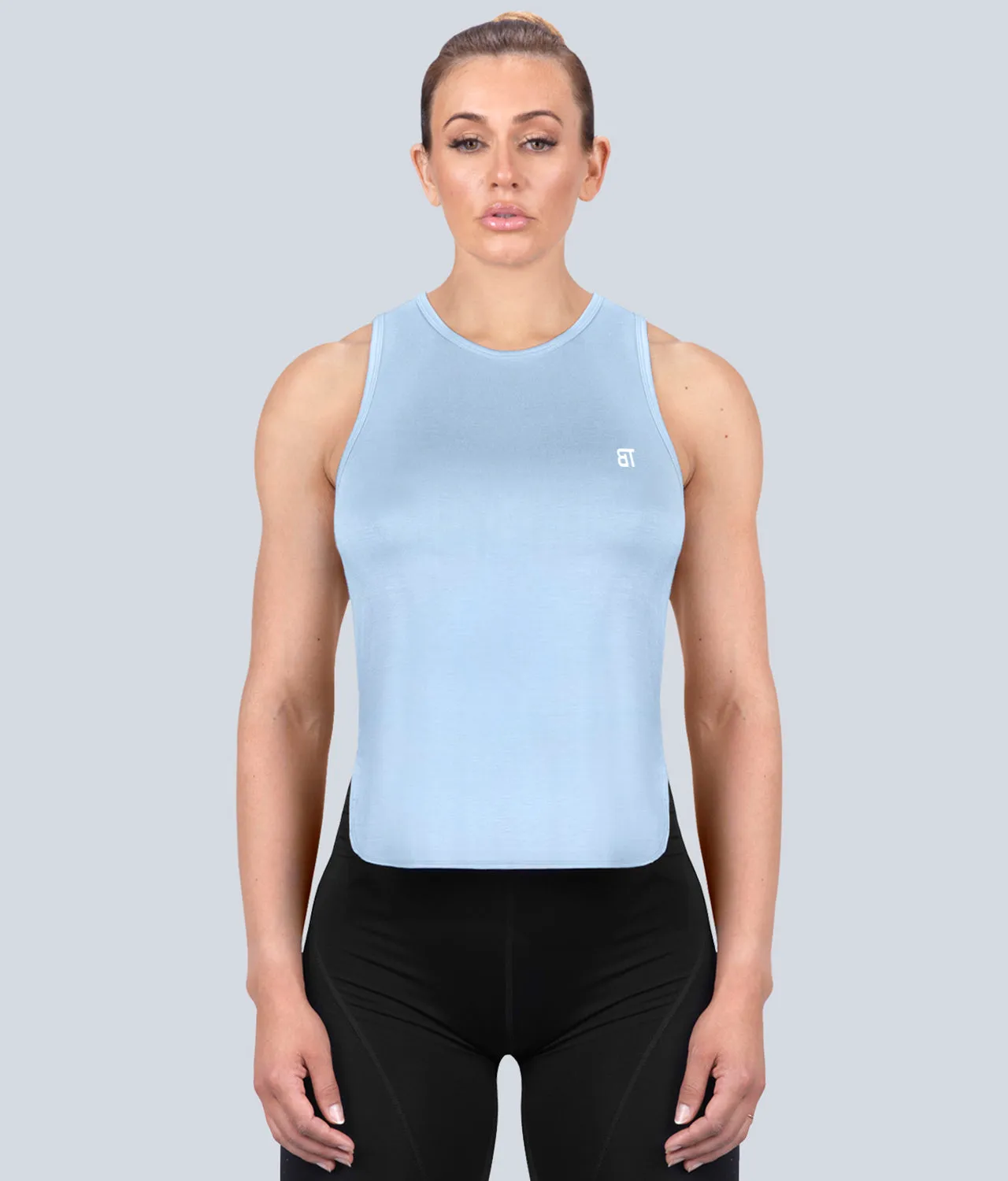 Born Tough Limitless Muscle Blue Sheer Running Tank Top for Women