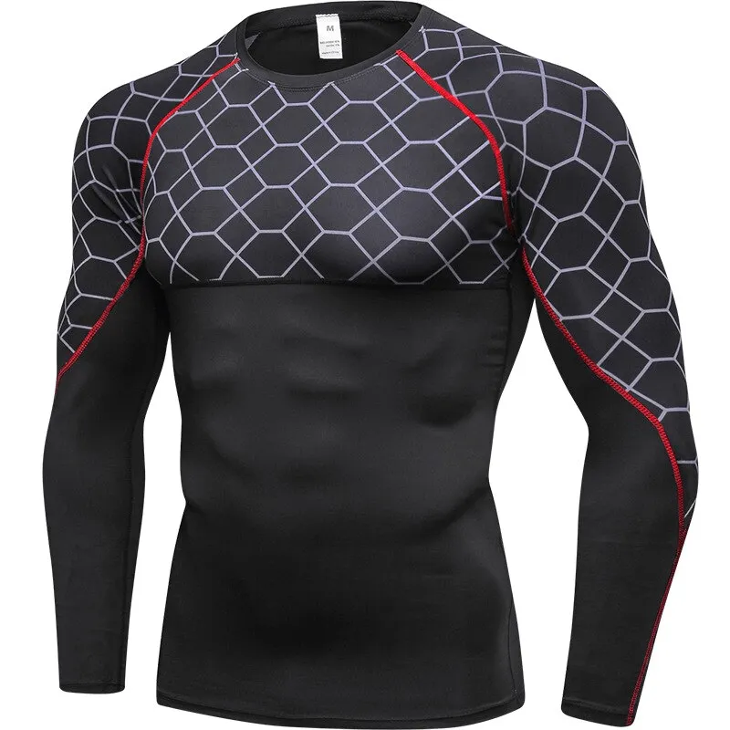 Elastic Compression Men's Fitness T-Shirt with Long Sleeves - SF1375