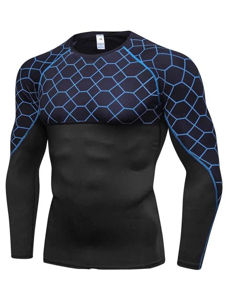 Elastic Compression Men's Fitness T-Shirt with Long Sleeves - SF1375