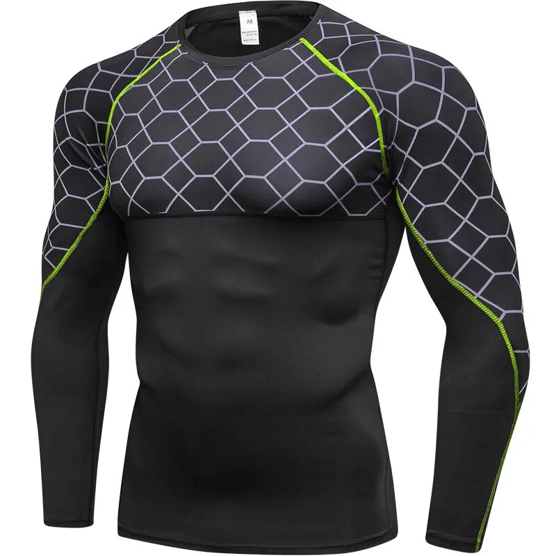 Elastic Compression Men's Fitness T-Shirt with Long Sleeves - SF1375