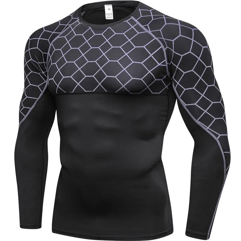 Elastic Compression Men's Fitness T-Shirt with Long Sleeves - SF1375