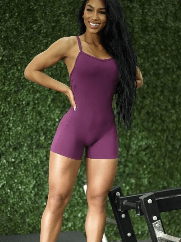 Elastic Sports Short Women's Open-Back Jumpsuits - SF0243