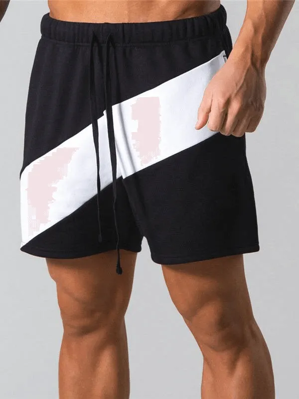 Elastic Waist Patchwork Running Shorts / Gym Cotton Loose Shorts - SF1090