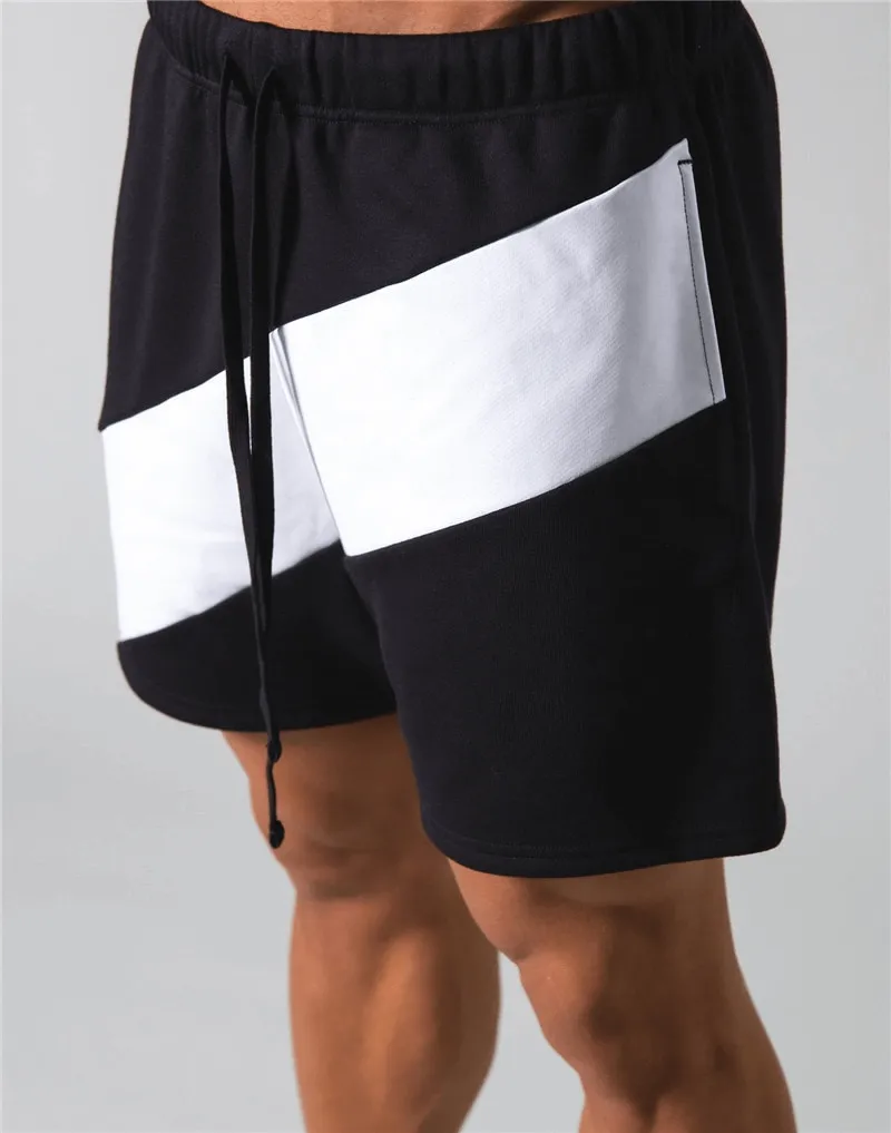 Elastic Waist Patchwork Running Shorts / Gym Cotton Loose Shorts - SF1090