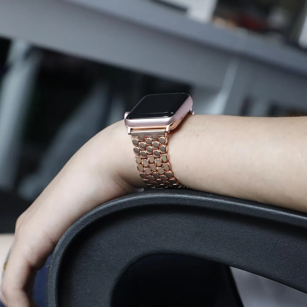 Gold Apple Watchband Luxury Designer Women Series Hexagon Strap