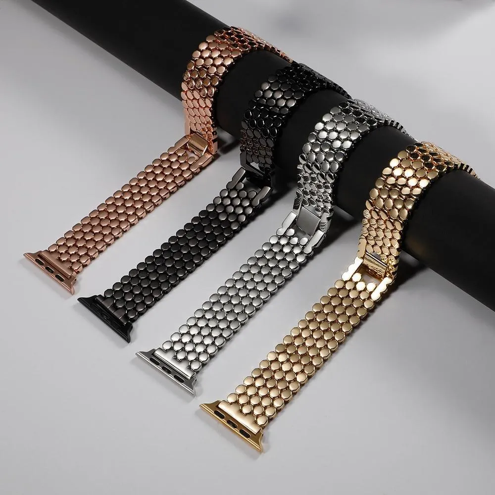 Gold Apple Watchband Luxury Designer Women Series Hexagon Strap