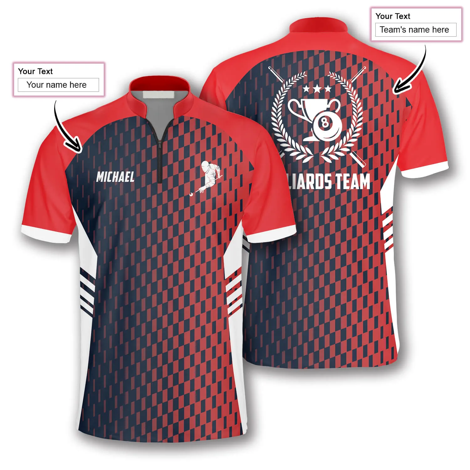 Gradient Red Sports Style Custom Billiard Jerseys for Men, Perfect Gift for Billiard Player, Red Billiard Shirt