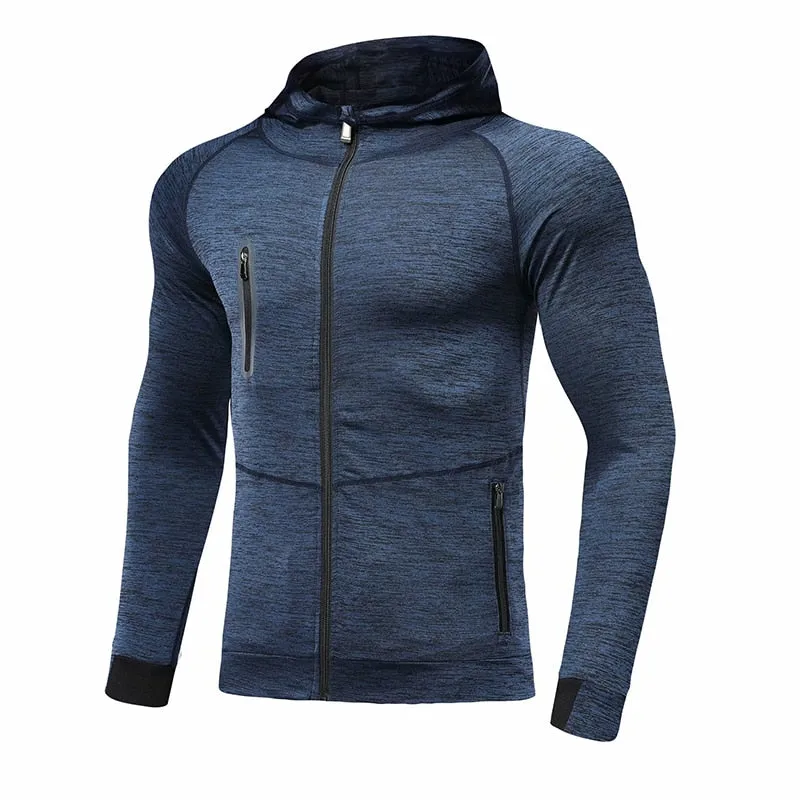 Hooded Sport Jacket Men Fitness Jersey Tight Top Outdoor Soccer Gym Hoodie Windbreaker Plus Velvet Running Jogging Coat