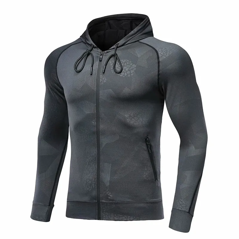 Hooded Sport Jacket Men Fitness Jersey Tight Top Outdoor Soccer Gym Hoodie Windbreaker Plus Velvet Running Jogging Coat