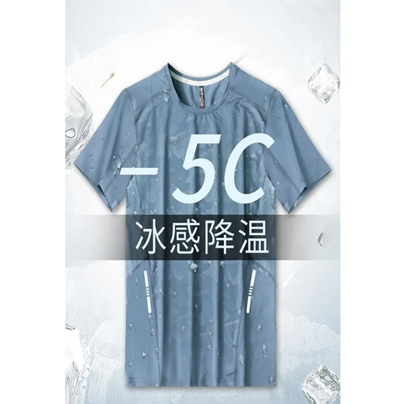 Icy-Cool Running Sets Men Sports Clothes Youth Ice Silk Breathable Fitness Tee Shirts Kits Soccer Set Male Gym T Shirt Shorts