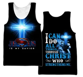 Jesus Is My Savior Blue Color Jesus Tank Top - Christian Tank Top For Men