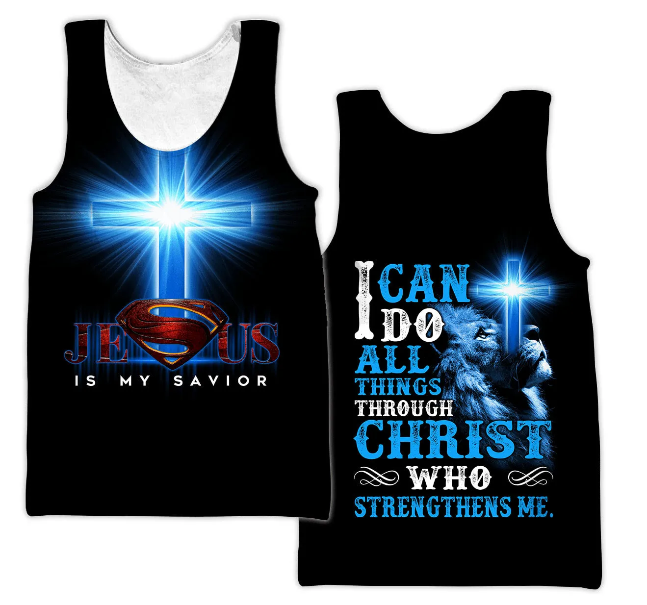 Jesus Is My Savior Blue Color Jesus Tank Top - Christian Tank Top For Men