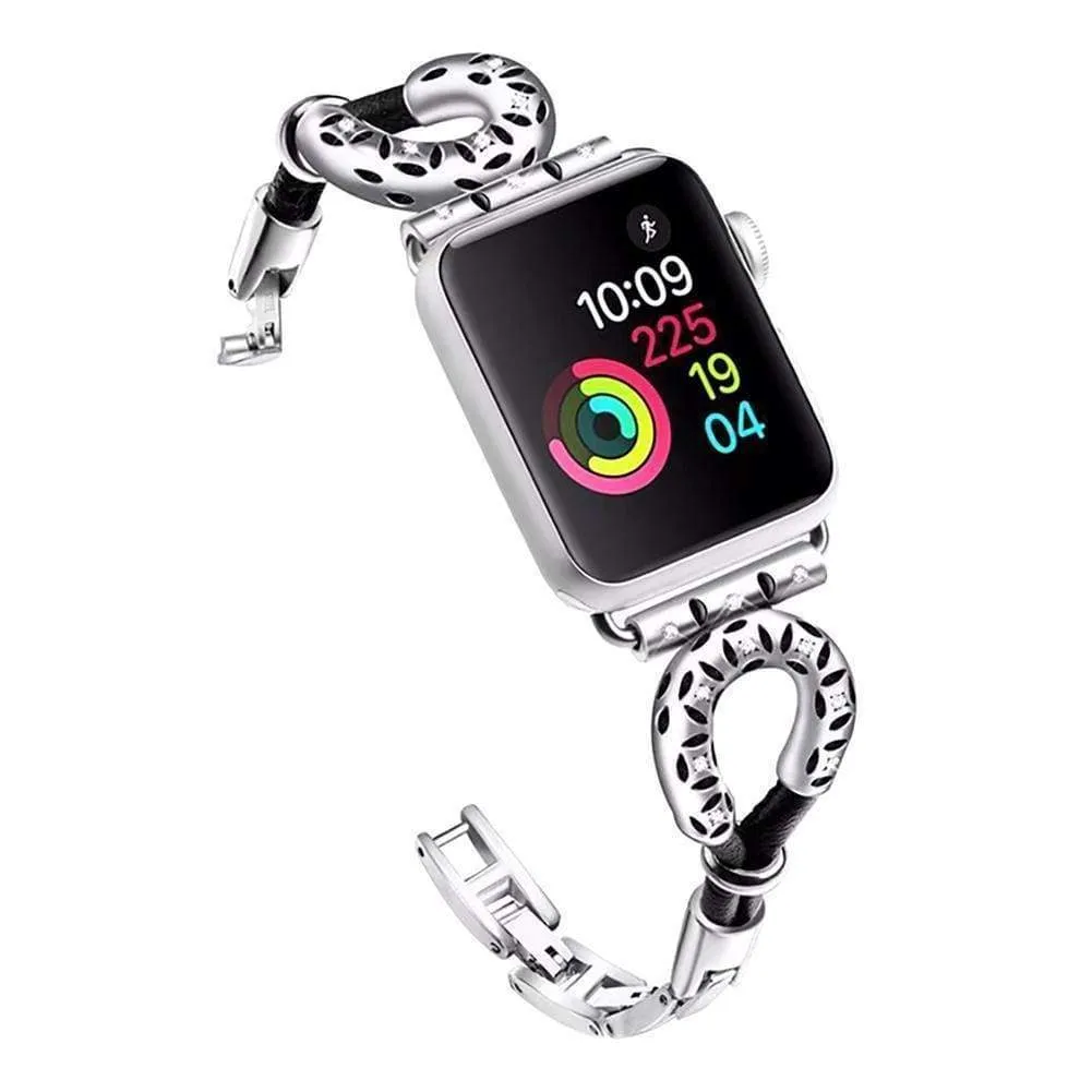 Leather Ethnic Bracelet, Stainless Steel iWatch Series 7 6 5 4