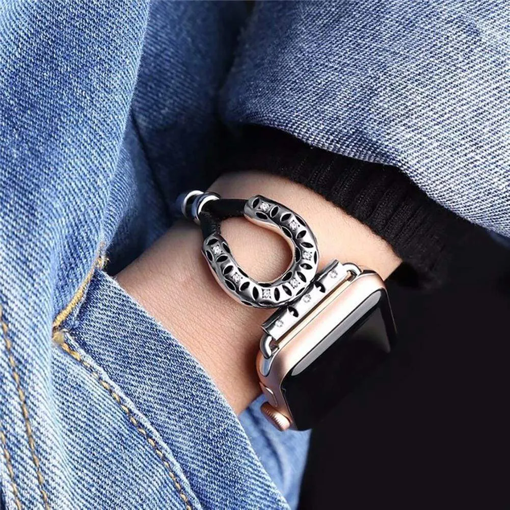 Leather Ethnic Bracelet, Stainless Steel iWatch Series 7 6 5 4