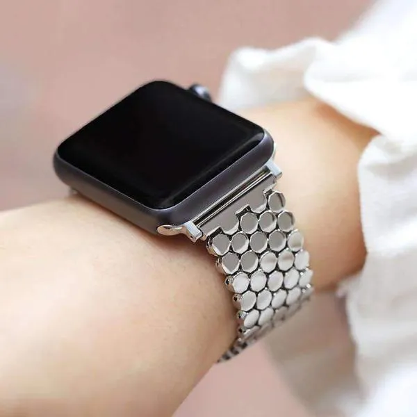 Silver Apple Watch Band Series Women's Steel Bracelet Strap