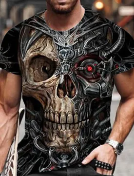 Skull Mens 3D Shirt For Halloween | Green Summer Cotton | Men'S Unisex Tee Graphic Prints Crew Neck Black Red Blue 3D Outdoor Street Short Sleeve