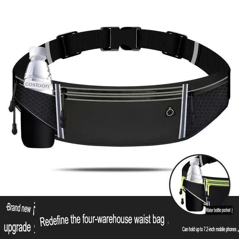 Sports waist bag for men and women, mobile phone running waist bag, invisible close-fitting waterproof multi-compartment outdoor square dance waist bag