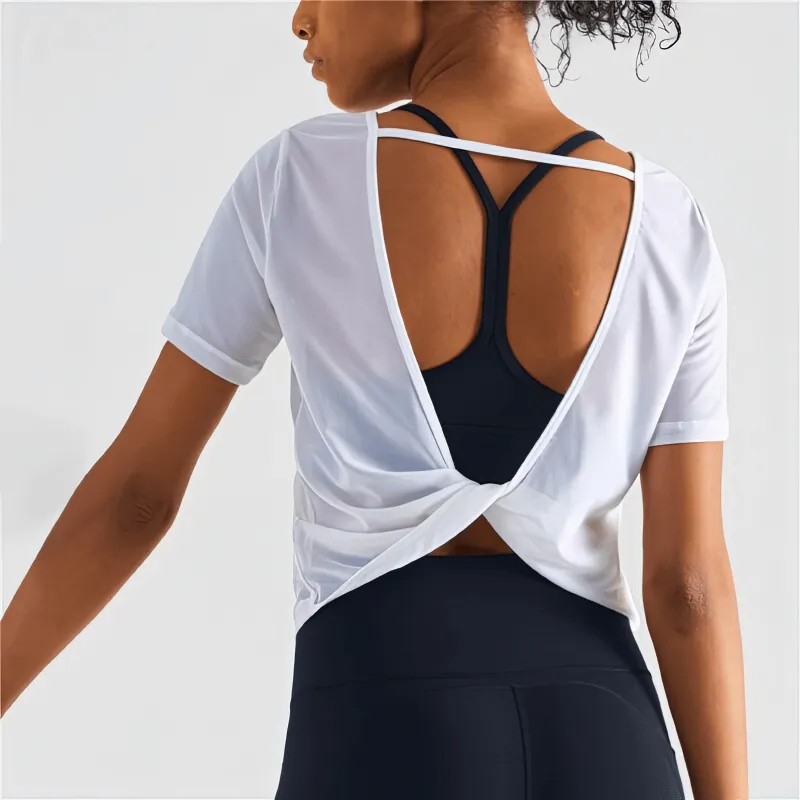 Stylish Quick-Drying Sports Women's Open Back T-Shirt - SF1319