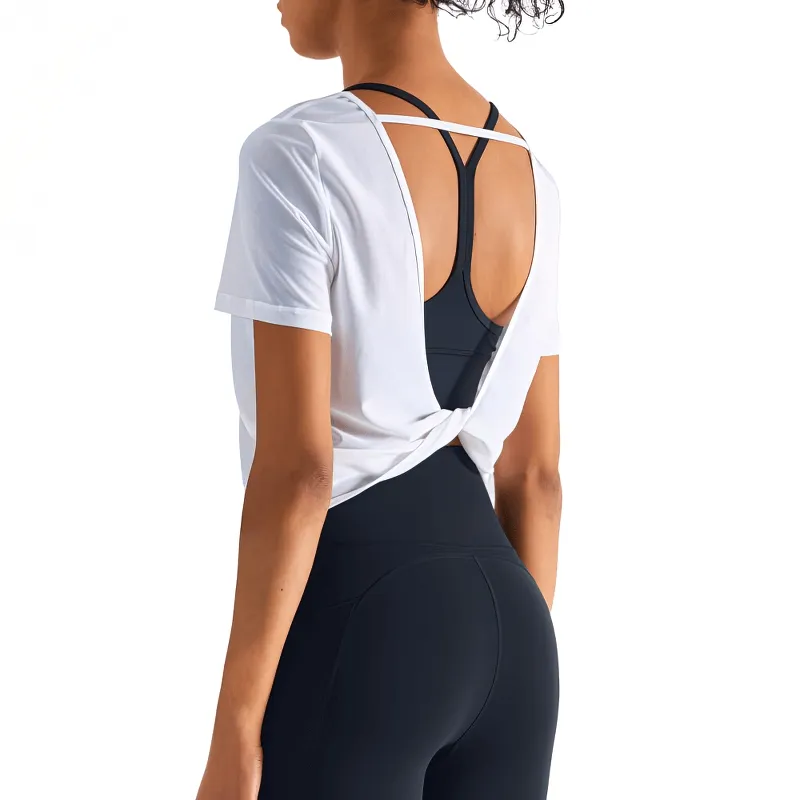 Stylish Quick-Drying Sports Women's Open Back T-Shirt - SF1319