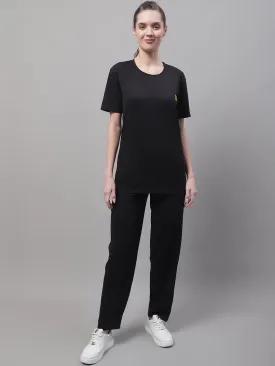 Vimal Jonney Black Cotton Solid Co-ord Set Tracksuit For Women