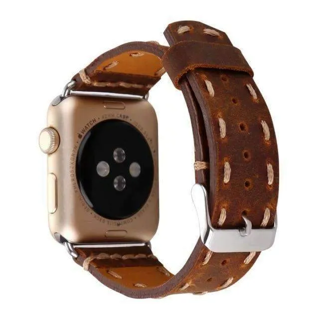 Vintage Style Leather Strap for Series Stitched Tooled iWatch