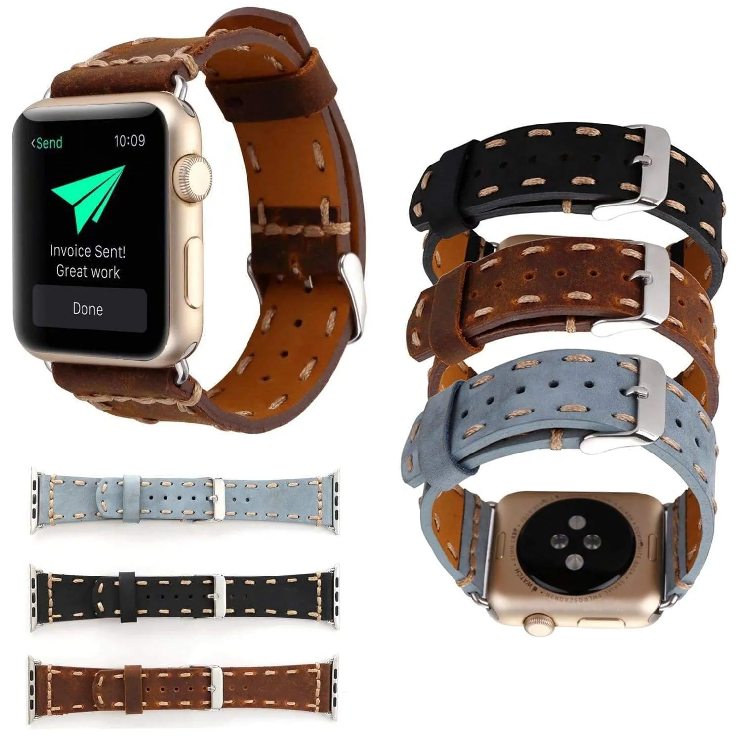 Vintage Style Leather Strap for Series Stitched Tooled iWatch