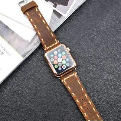 Vintage Style Leather Strap for Series Stitched Tooled iWatch