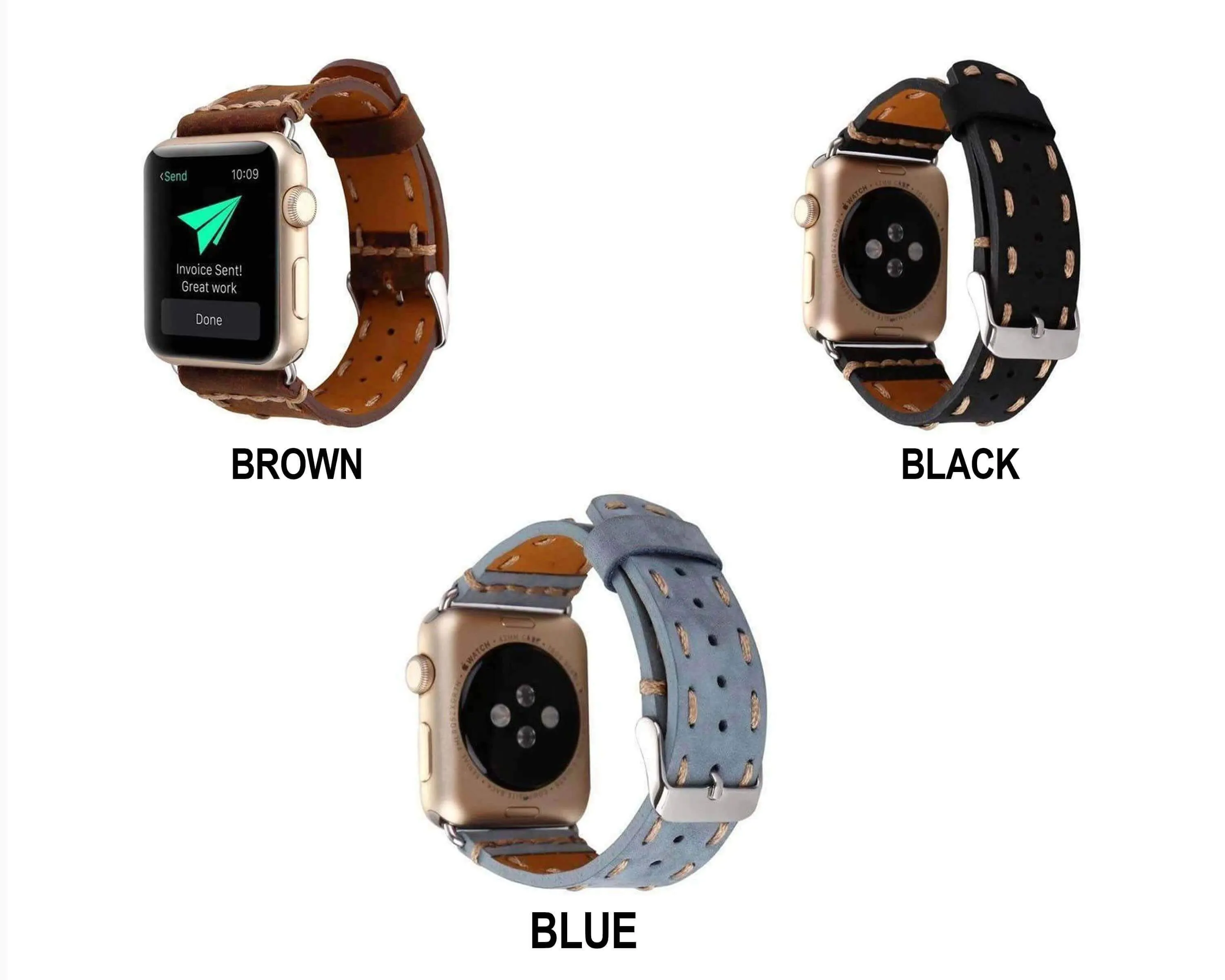 Vintage Style Leather Strap for Series Stitched Tooled iWatch