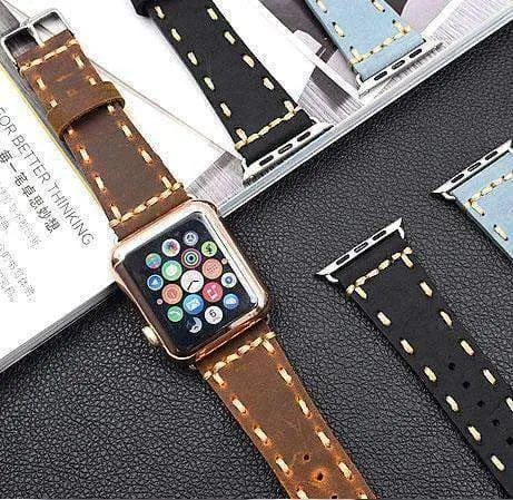 Vintage Style Leather Strap for Series Stitched Tooled iWatch