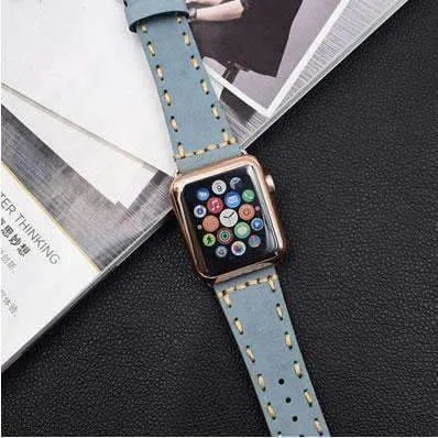 Vintage Style Leather Strap for Series Stitched Tooled iWatch