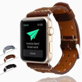 Vintage Style Leather Strap for Series Stitched Tooled iWatch