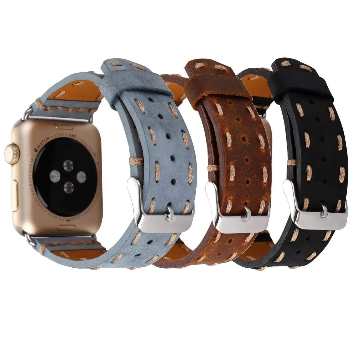 Vintage Style Leather Strap for Series Stitched Tooled iWatch