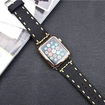 Vintage Style Leather Strap for Series Stitched Tooled iWatch