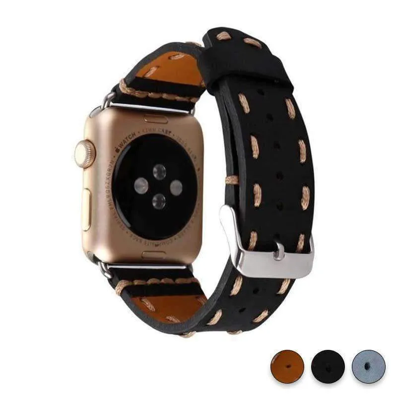 Vintage Style Leather Strap for Series Stitched Tooled iWatch