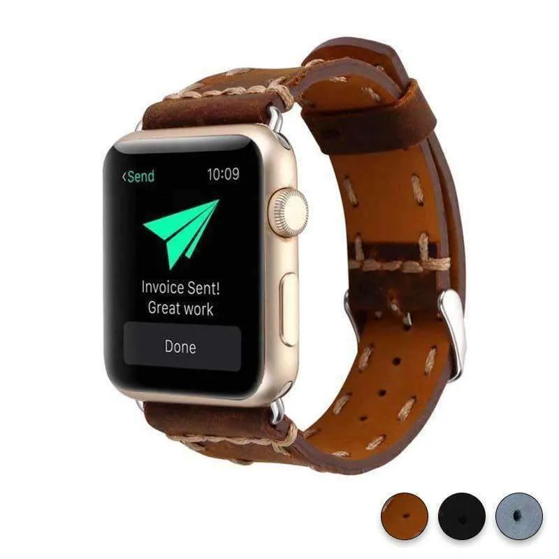 Vintage Style Leather Strap for Series Stitched Tooled iWatch