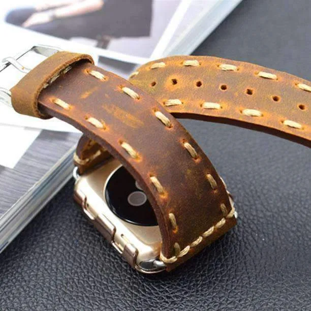 Vintage Style Leather Strap for Series Stitched Tooled iWatch