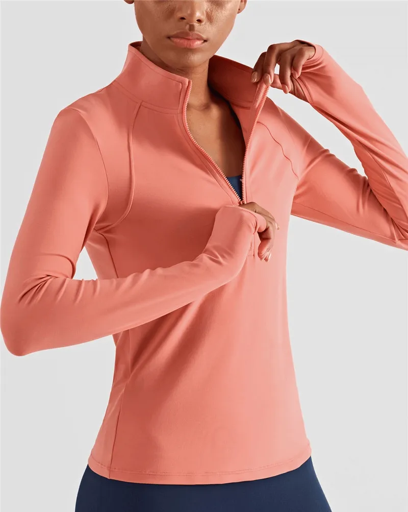 Women's Elastic Long Sleeve Finger Cut-Out Fitness Sports Sweatshirt - SF1449