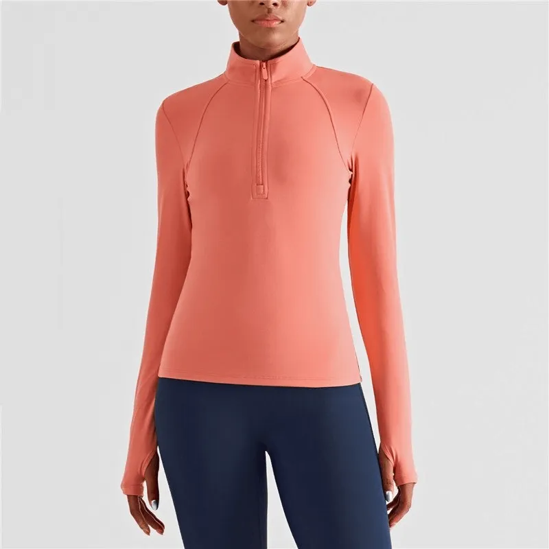 Women's Elastic Long Sleeve Finger Cut-Out Fitness Sports Sweatshirt - SF1449