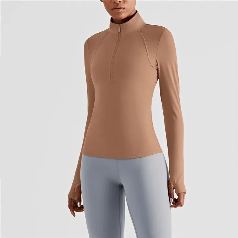 Women's Elastic Long Sleeve Finger Cut-Out Fitness Sports Sweatshirt - SF1449