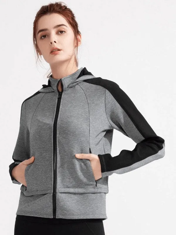 Women's Hooded Sweatshirt With Zipper / Sports Long Sleeves Thumb Hole Hoodies - SF0072