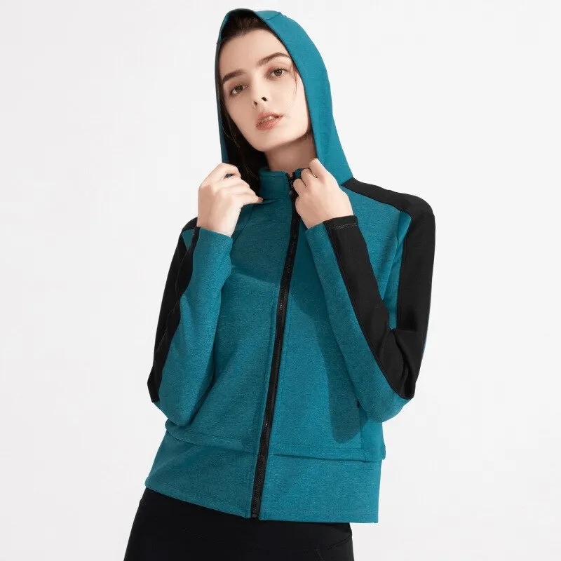 Women's Hooded Sweatshirt With Zipper / Sports Long Sleeves Thumb Hole Hoodies - SF0072